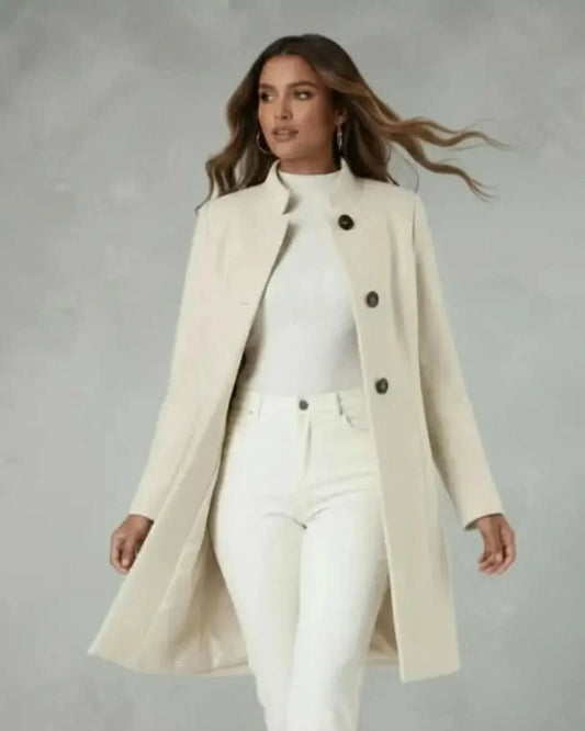 Italian-Inspired Long Coat with Mandarin Collar