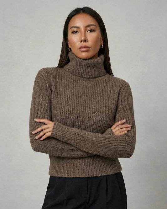Women’s Ribbed High-Neck Jumper in Premium Knit