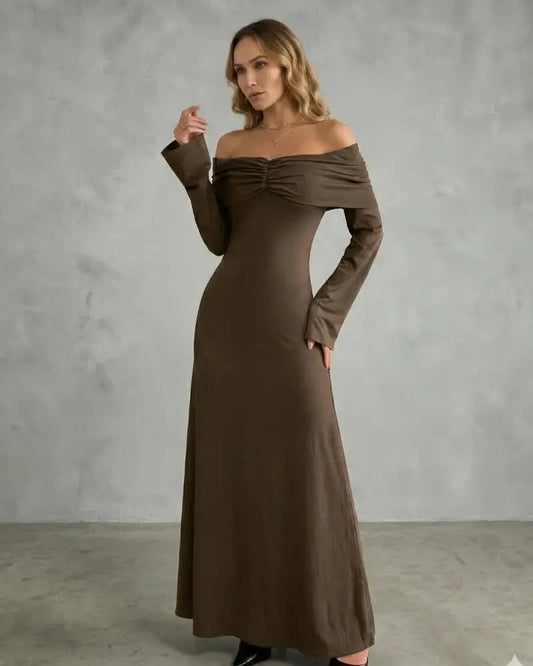 Elysian Off-Shoulder Long Sleeve Bodycon Maxi Dress