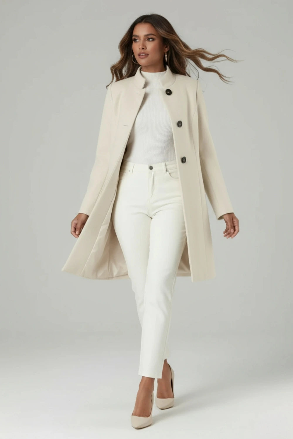 Italian-Inspired Long Coat with Mandarin Collar