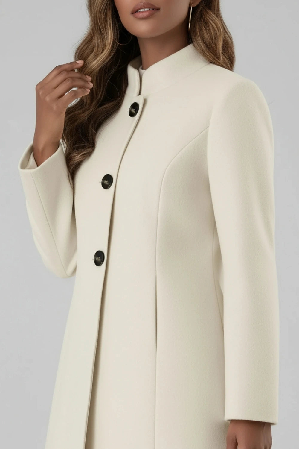 Italian-Inspired Long Coat with Mandarin Collar
