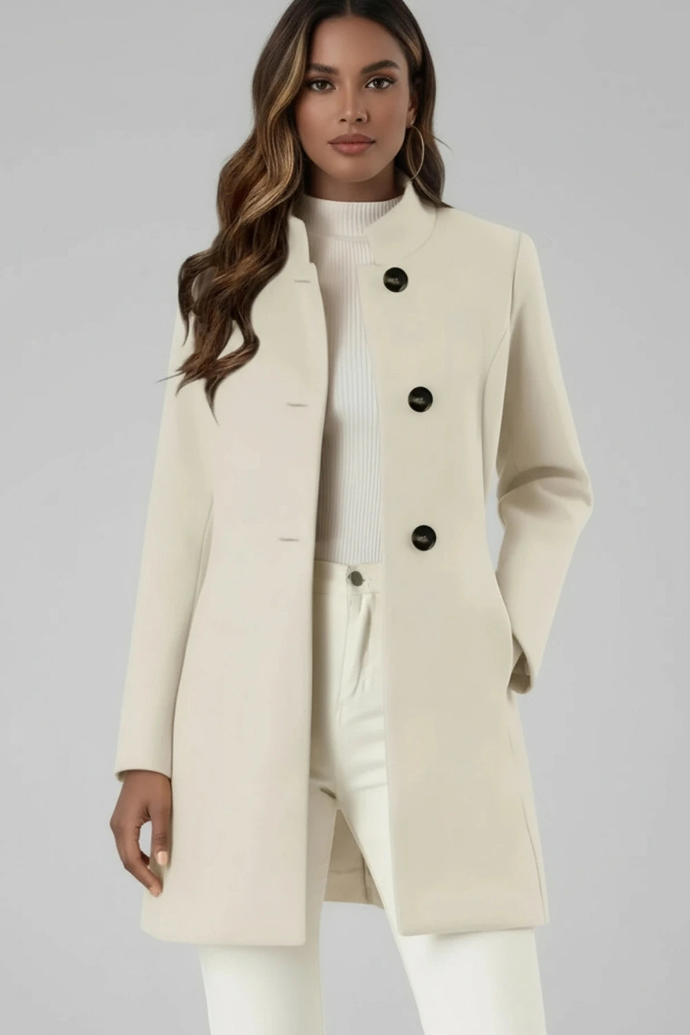 Italian-Inspired Long Coat with Mandarin Collar