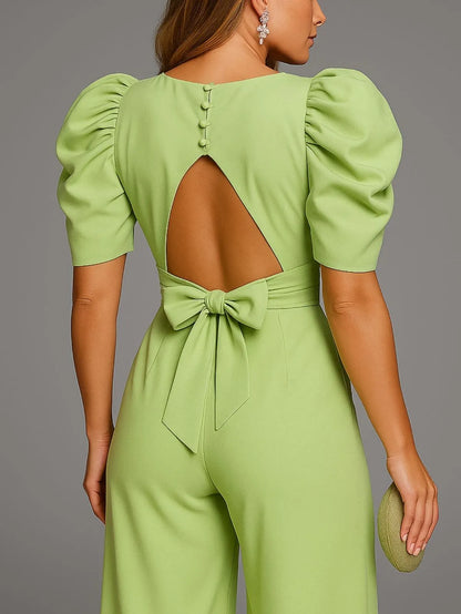 Olivia V-Neck Puff Sleeve Jumpsuit