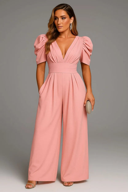 Olivia V-Neck Puff Sleeve Jumpsuit