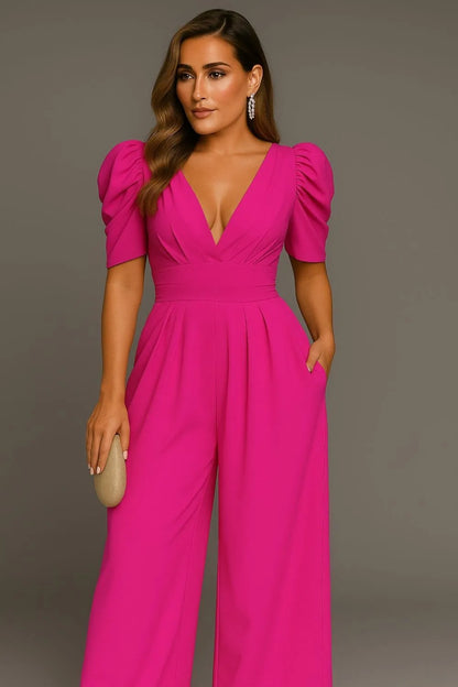 Olivia V-Neck Puff Sleeve Jumpsuit