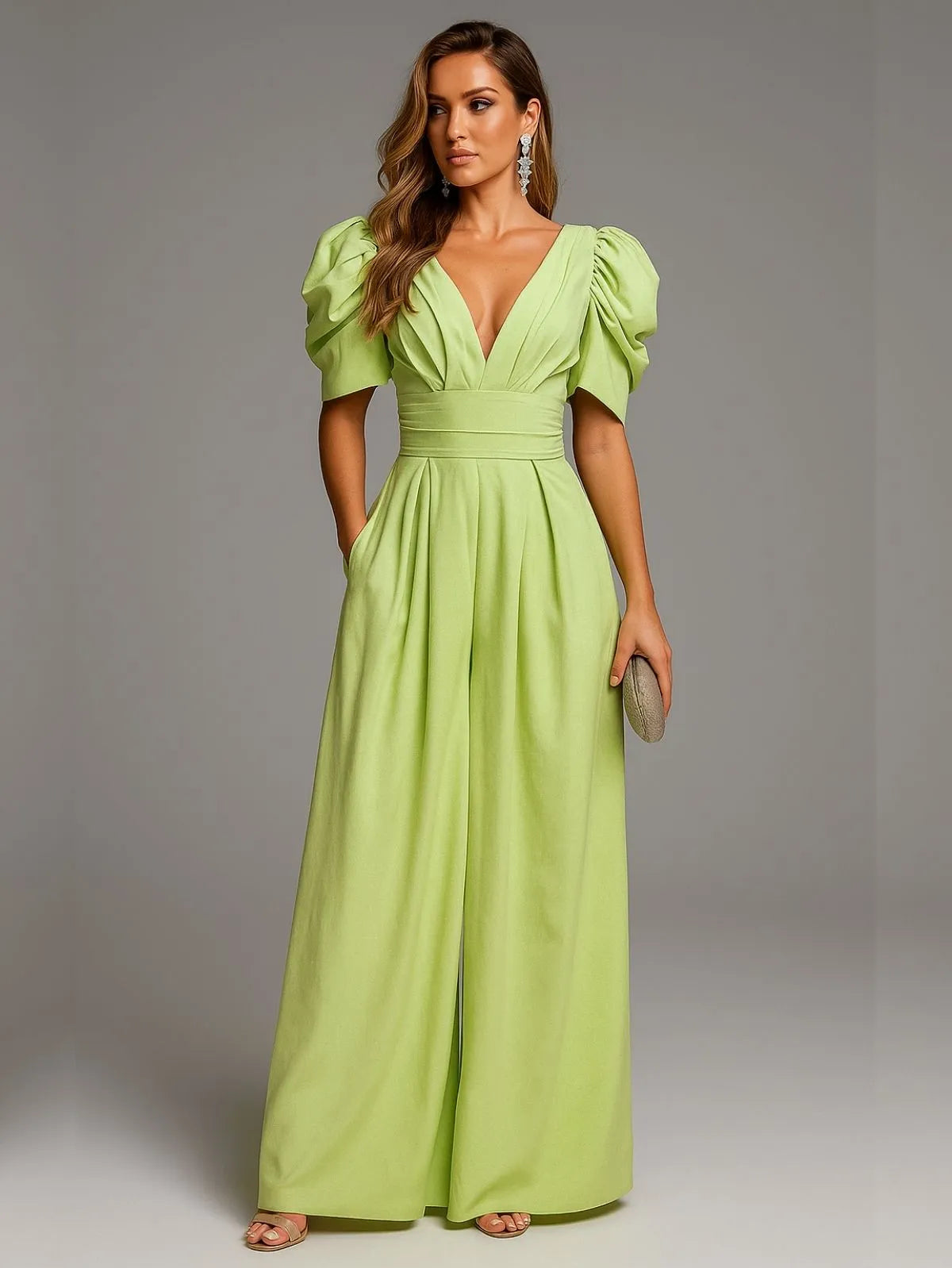 Olivia V-Neck Puff Sleeve Jumpsuit