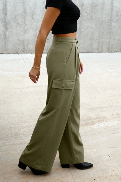 Ruched Wide Leg Pants with Pockets