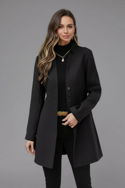 Women's Elegant Wool Blend Long Coat with Button Closure and Stand Collar