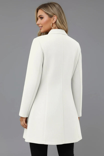 Women's Elegant Wool Blend Long Coat with Button Closure and Stand Collar