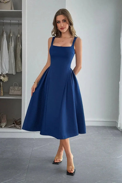 Yasmin Square Neck Wide Strap Midi Dress