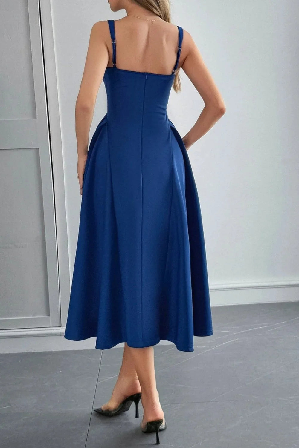 Yasmin Square Neck Wide Strap Midi Dress