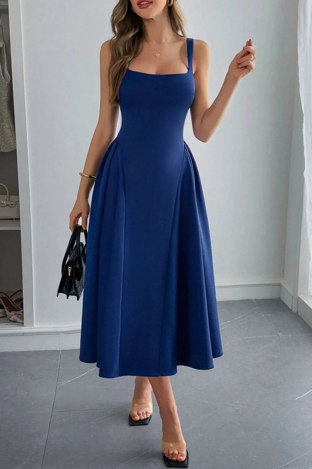 Yasmin Square Neck Wide Strap Midi Dress