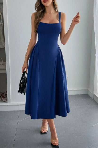 Yasmin Square Neck Wide Strap Midi Dress
